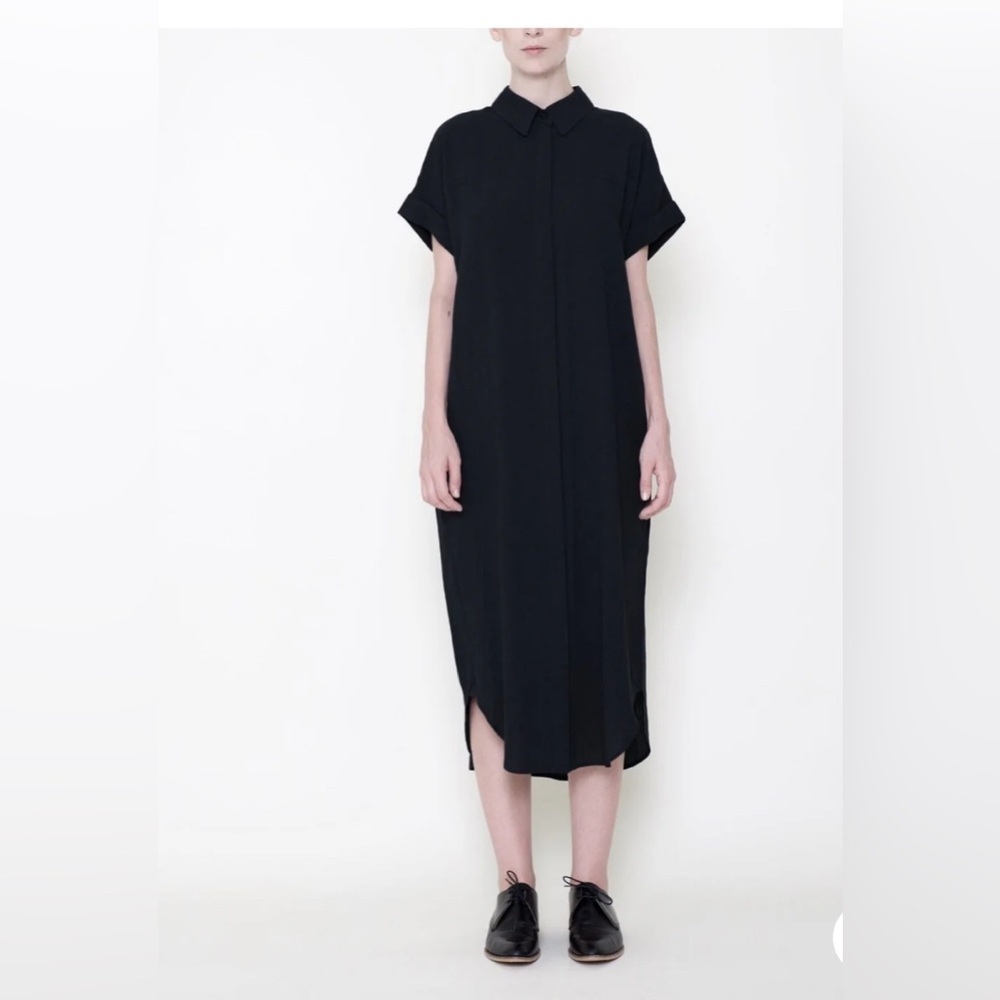 NWT 7115 By SZEKI Signature Minimalist Black Shirt Button Down Dress